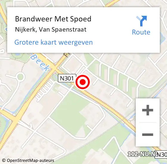 Locatie op kaart van de 112 melding: Brandweer Met Spoed Naar Nijkerk, Van Spaenstraat op 14 december 2023 15:21