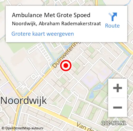 Locatie op kaart van de 112 melding: Ambulance Met Grote Spoed Naar Noordwijk, Abraham Rademakerstraat op 14 december 2023 15:25