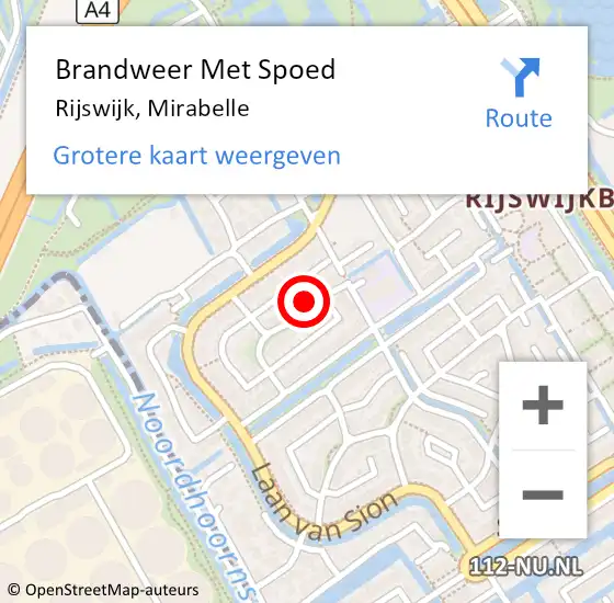 Locatie op kaart van de 112 melding: Brandweer Met Spoed Naar Rijswijk, Mirabelle op 14 december 2023 16:06