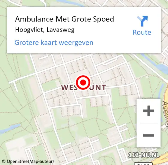 Locatie op kaart van de 112 melding: Ambulance Met Grote Spoed Naar Hoogvliet, Lavasweg op 14 december 2023 16:12