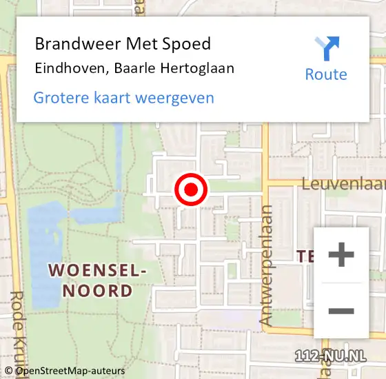 Locatie op kaart van de 112 melding: Brandweer Met Spoed Naar Eindhoven, Baarle Hertoglaan op 14 december 2023 16:14