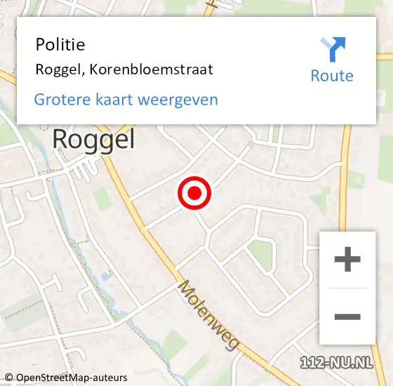 Locatie op kaart van de 112 melding: Politie Roggel, Korenbloemstraat op 14 december 2023 16:27