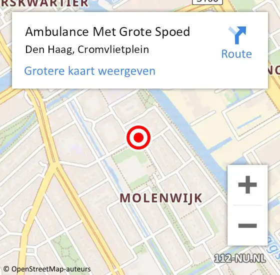 Locatie op kaart van de 112 melding: Ambulance Met Grote Spoed Naar Den Haag, Cromvlietplein op 14 december 2023 16:35