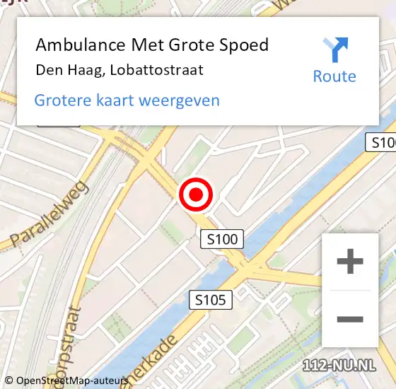 Locatie op kaart van de 112 melding: Ambulance Met Grote Spoed Naar Den Haag, Lobattostraat op 14 december 2023 17:12