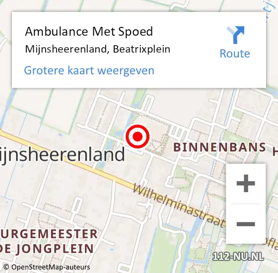 Locatie op kaart van de 112 melding: Ambulance Met Spoed Naar Mijnsheerenland, Beatrixplein op 14 december 2023 17:21