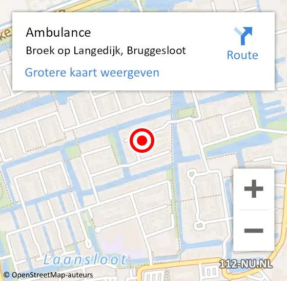 Locatie op kaart van de 112 melding: Ambulance Broek op Langedijk, Bruggesloot op 14 december 2023 17:27