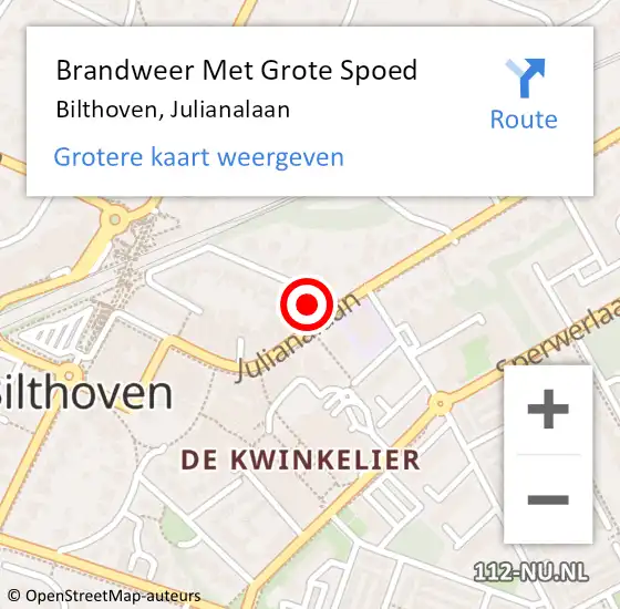 Locatie op kaart van de 112 melding: Brandweer Met Grote Spoed Naar Bilthoven, Julianalaan op 14 december 2023 17:36