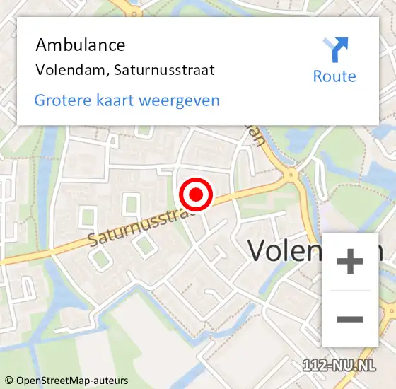 Locatie op kaart van de 112 melding: Ambulance Volendam, Saturnusstraat op 14 december 2023 18:02