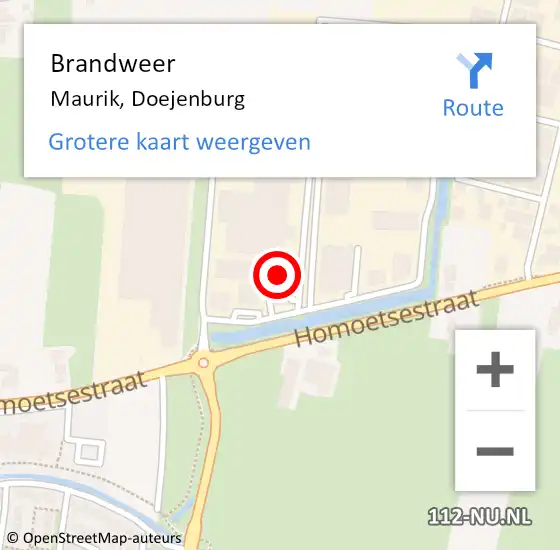 Locatie op kaart van de 112 melding: Brandweer Maurik, Doejenburg op 14 december 2023 18:31