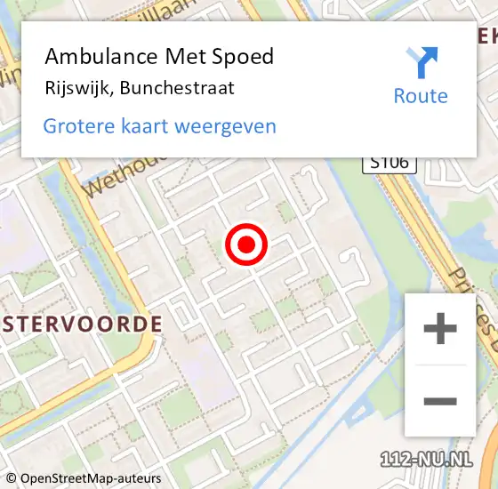 Locatie op kaart van de 112 melding: Ambulance Met Spoed Naar Rijswijk, Bunchestraat op 14 december 2023 18:39