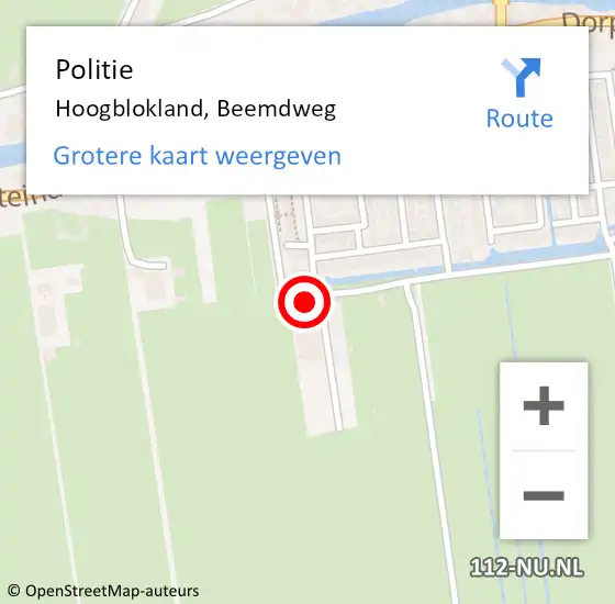 Locatie op kaart van de 112 melding: Politie Hoogblokland, Beemdweg op 14 december 2023 18:46