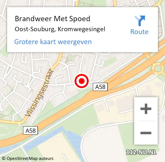 Locatie op kaart van de 112 melding: Brandweer Met Spoed Naar Oost-Souburg, Kromwegesingel op 14 december 2023 18:46