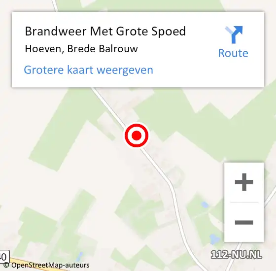 Locatie op kaart van de 112 melding: Brandweer Met Grote Spoed Naar Hoeven, Brede Balrouw op 14 december 2023 18:54