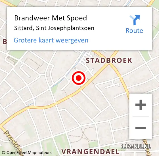 Locatie op kaart van de 112 melding: Brandweer Met Spoed Naar Sittard, Sint Josephplantsoen op 14 december 2023 18:56