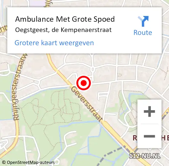 Locatie op kaart van de 112 melding: Ambulance Met Grote Spoed Naar Oegstgeest, de Kempenaerstraat op 14 december 2023 19:09