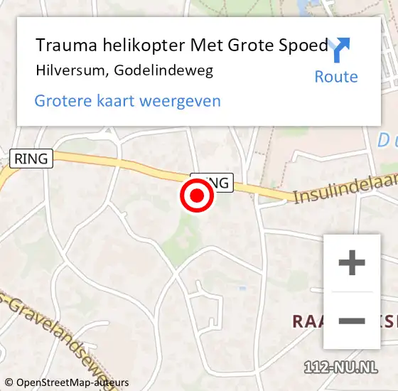 Locatie op kaart van de 112 melding: Trauma helikopter Met Grote Spoed Naar Hilversum, Godelindeweg op 14 december 2023 19:33
