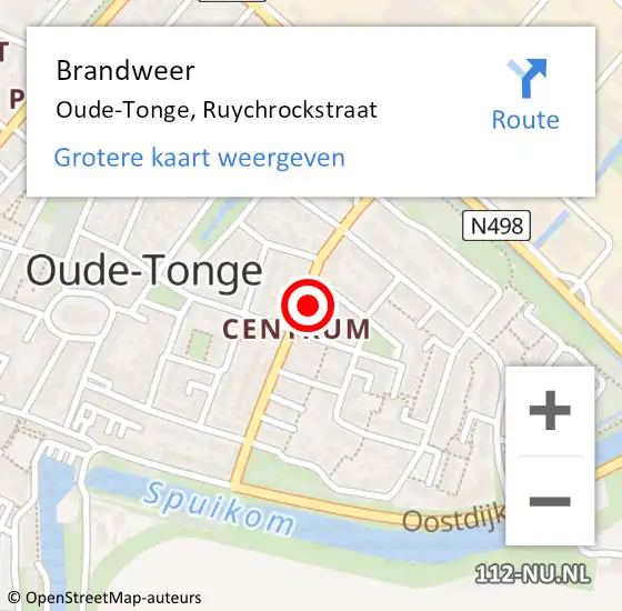 Locatie op kaart van de 112 melding: Brandweer Oude-Tonge, Ruychrockstraat op 14 december 2023 19:36
