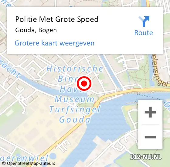 Locatie op kaart van de 112 melding: Politie Met Grote Spoed Naar Gouda, Bogen op 14 december 2023 19:39