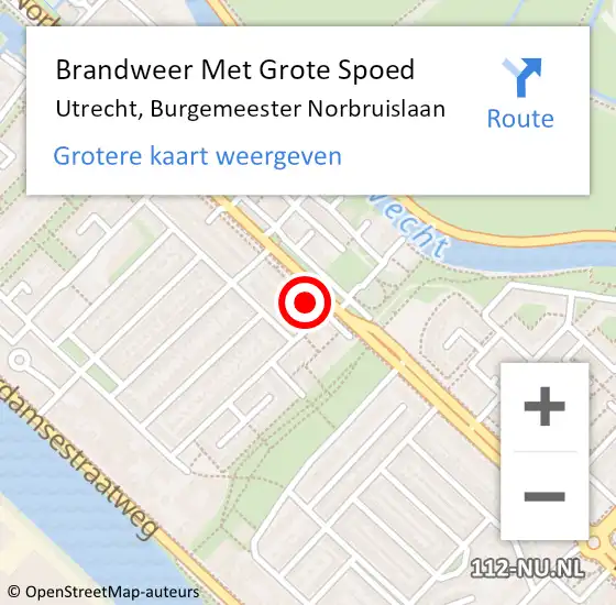 Locatie op kaart van de 112 melding: Brandweer Met Grote Spoed Naar Utrecht, Burgemeester Norbruislaan op 14 december 2023 19:43