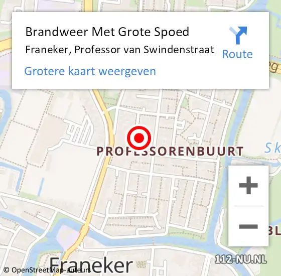 Locatie op kaart van de 112 melding: Brandweer Met Grote Spoed Naar Franeker, Professor van Swindenstraat op 14 december 2023 20:08