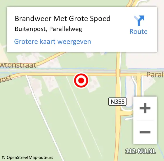 Locatie op kaart van de 112 melding: Brandweer Met Grote Spoed Naar Buitenpost, Parallelweg op 14 december 2023 20:13