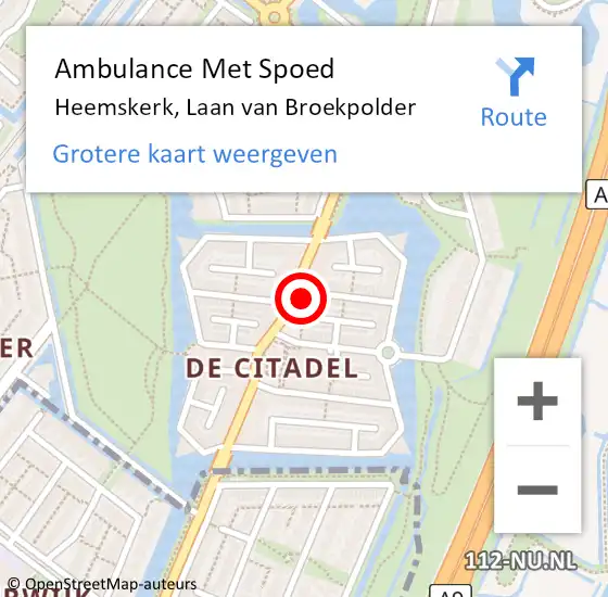 Locatie op kaart van de 112 melding: Ambulance Met Spoed Naar Heemskerk, Laan van Broekpolder op 14 december 2023 20:57