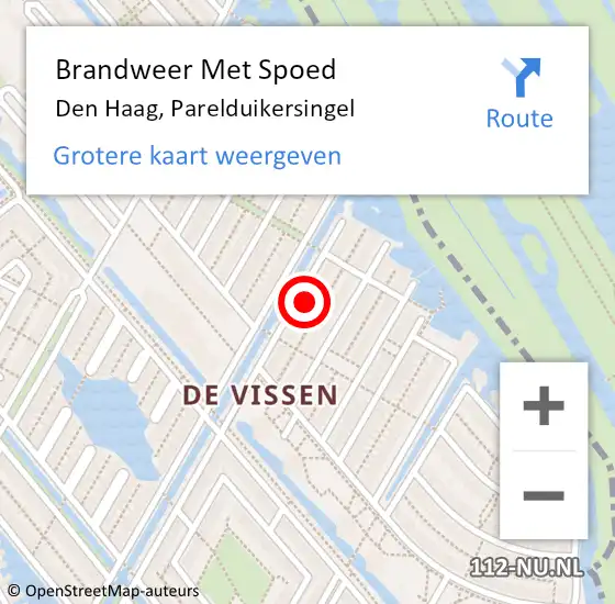 Locatie op kaart van de 112 melding: Brandweer Met Spoed Naar Den Haag, Parelduikersingel op 14 december 2023 21:01