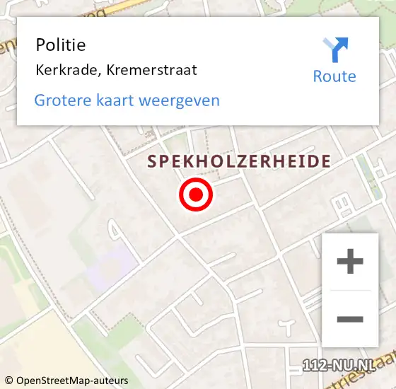 Locatie op kaart van de 112 melding: Politie Kerkrade, Kremerstraat op 14 december 2023 21:56