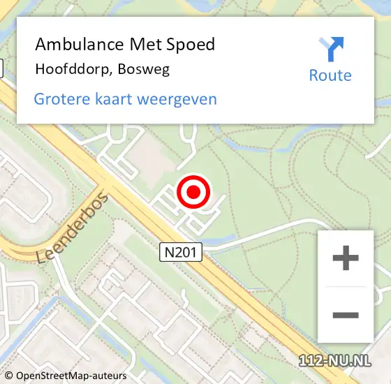 Locatie op kaart van de 112 melding: Ambulance Met Spoed Naar Hoofddorp, Bosweg op 14 december 2023 22:00