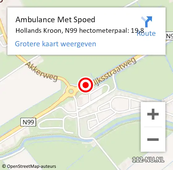 Locatie op kaart van de 112 melding: Ambulance Met Spoed Naar Hollands Kroon, N99 hectometerpaal: 19,8 op 14 december 2023 22:13