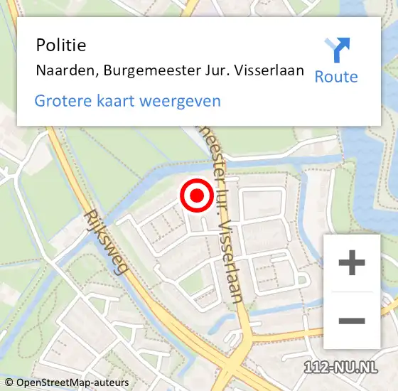 Locatie op kaart van de 112 melding: Politie Naarden, Burgemeester Jur. Visserlaan op 14 december 2023 22:29