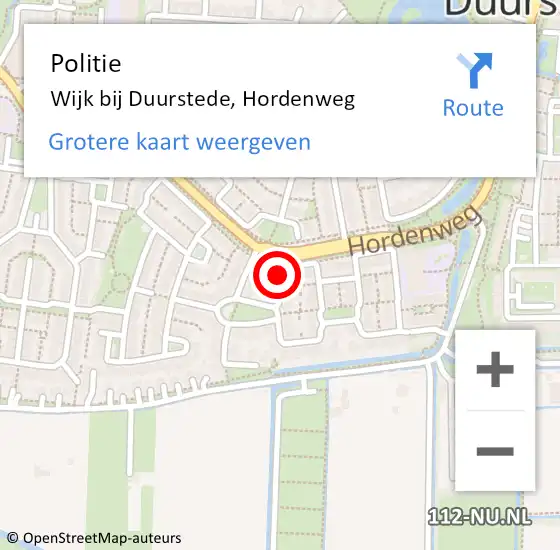 Locatie op kaart van de 112 melding: Politie Wijk bij Duurstede, Hordenweg op 14 december 2023 22:44