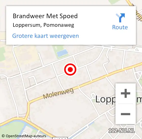 Locatie op kaart van de 112 melding: Brandweer Met Spoed Naar Loppersum, Pomonaweg op 14 december 2023 22:56