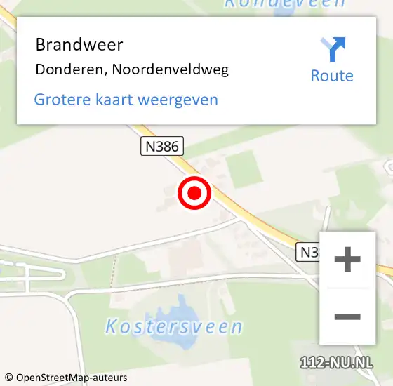 Locatie op kaart van de 112 melding: Brandweer Donderen, Noordenveldweg op 14 december 2023 23:00