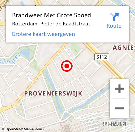 Locatie op kaart van de 112 melding: Brandweer Met Grote Spoed Naar Rotterdam, Pieter de Raadtstraat op 14 december 2023 23:02