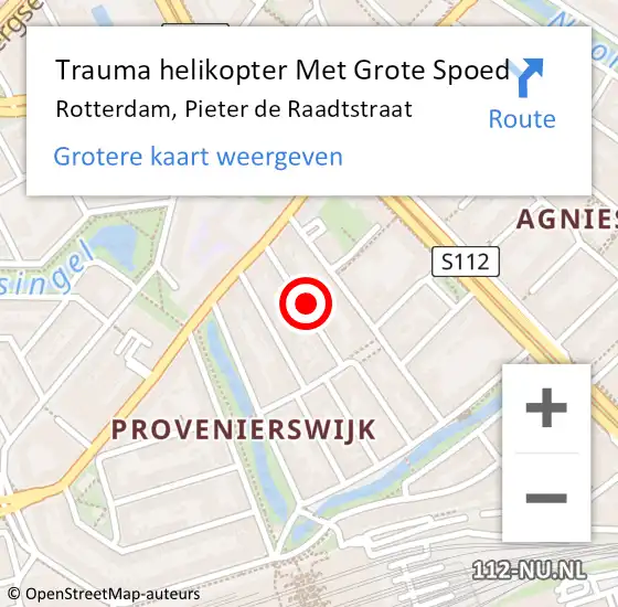 Locatie op kaart van de 112 melding: Trauma helikopter Met Grote Spoed Naar Rotterdam, Pieter de Raadtstraat op 14 december 2023 23:02