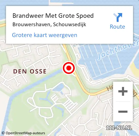 Locatie op kaart van de 112 melding: Brandweer Met Grote Spoed Naar Brouwershaven, Schouwsedijk op 14 december 2023 23:17