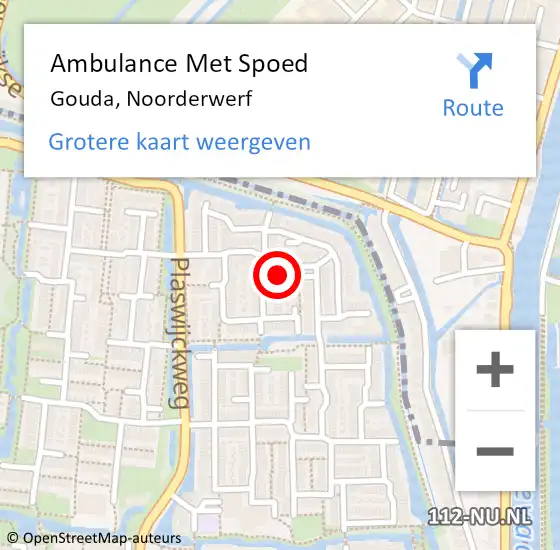 Locatie op kaart van de 112 melding: Ambulance Met Spoed Naar Gouda, Noorderwerf op 14 december 2023 23:19