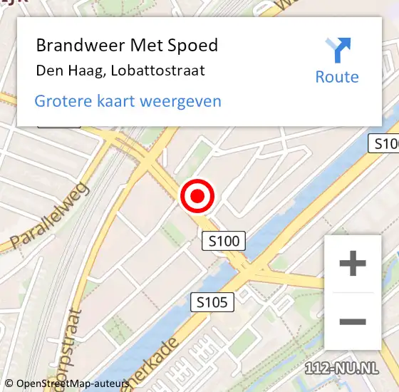 Locatie op kaart van de 112 melding: Brandweer Met Spoed Naar Den Haag, Lobattostraat op 15 december 2023 00:15