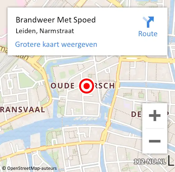 Locatie op kaart van de 112 melding: Brandweer Met Spoed Naar Leiden, Narmstraat op 15 december 2023 00:27