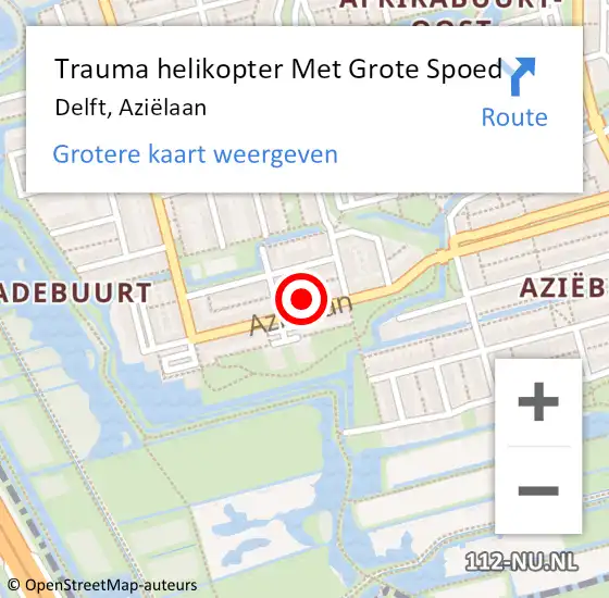 Locatie op kaart van de 112 melding: Trauma helikopter Met Grote Spoed Naar Delft, Aziëlaan op 15 december 2023 00:38