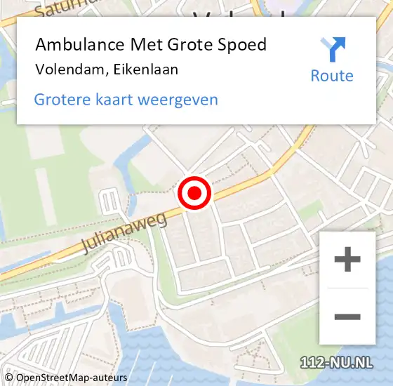 Locatie op kaart van de 112 melding: Ambulance Met Grote Spoed Naar Volendam, Eikenlaan op 15 december 2023 01:15