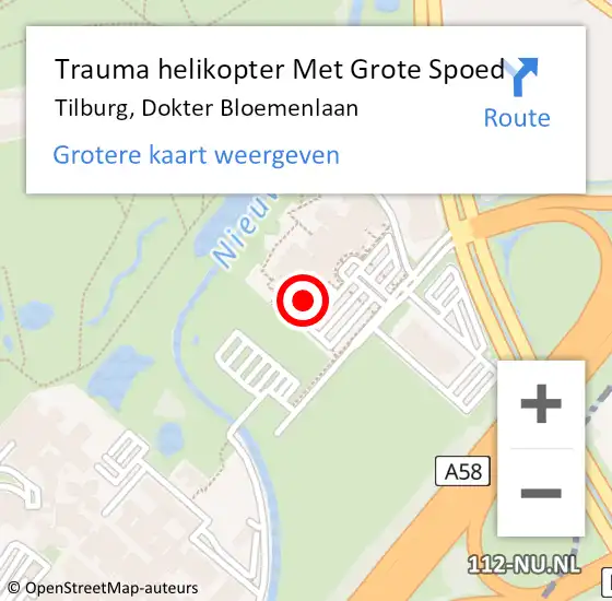 Locatie op kaart van de 112 melding: Trauma helikopter Met Grote Spoed Naar Tilburg, Dokter Bloemenlaan op 15 december 2023 01:53