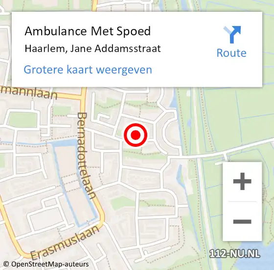 Locatie op kaart van de 112 melding: Ambulance Met Spoed Naar Haarlem, Jane Addamsstraat op 15 december 2023 02:04