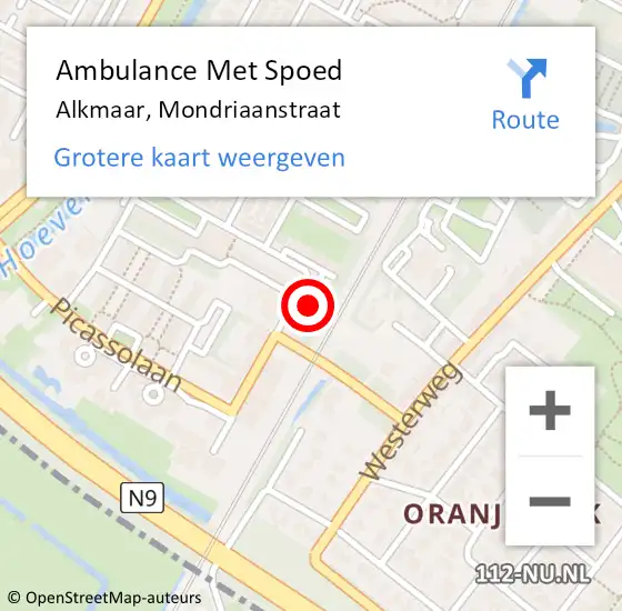 Locatie op kaart van de 112 melding: Ambulance Met Spoed Naar Alkmaar, Mondriaanstraat op 15 december 2023 02:31