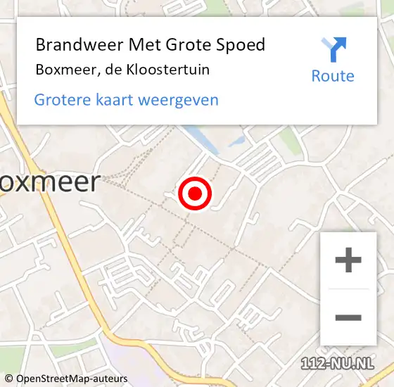 Locatie op kaart van de 112 melding: Brandweer Met Grote Spoed Naar Boxmeer, de Kloostertuin op 15 december 2023 02:59