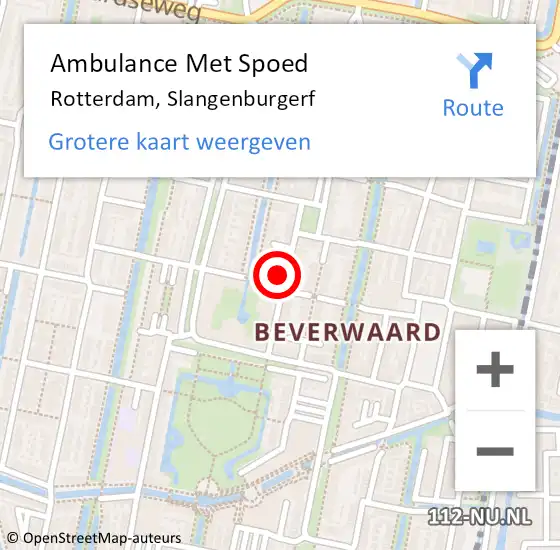 Locatie op kaart van de 112 melding: Ambulance Met Spoed Naar Rotterdam, Slangenburgerf op 15 december 2023 03:15