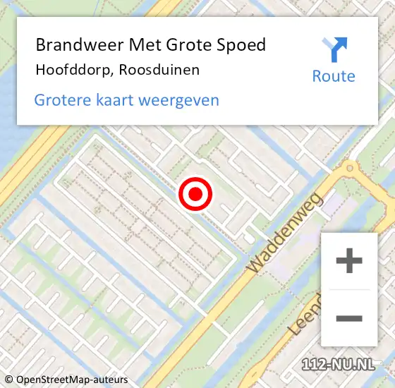 Locatie op kaart van de 112 melding: Brandweer Met Grote Spoed Naar Hoofddorp, Roosduinen op 15 december 2023 05:12