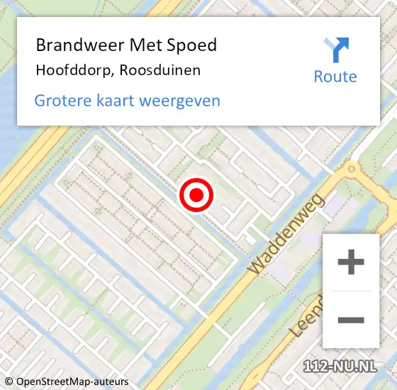 Locatie op kaart van de 112 melding: Brandweer Met Spoed Naar Hoofddorp, Roosduinen op 15 december 2023 05:49
