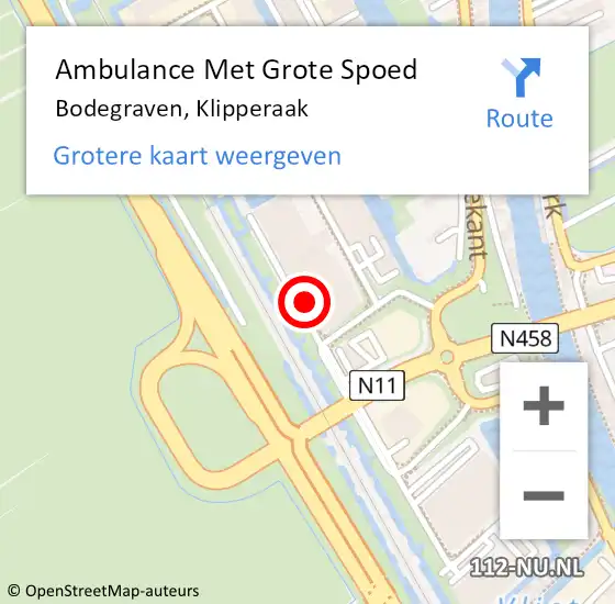 Locatie op kaart van de 112 melding: Ambulance Met Grote Spoed Naar Bodegraven, Klipperaak op 15 december 2023 07:20